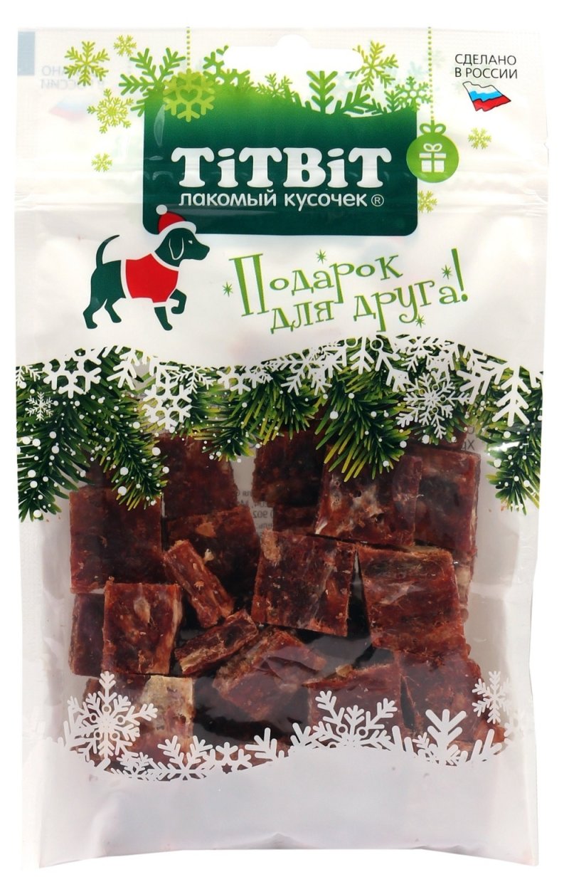 TiTBiT TiTBiT новогодняя коллекция Мраморные кубики из говядины для собак (80 г)