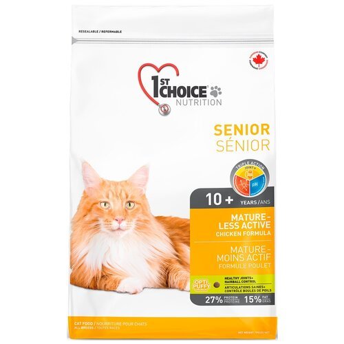 Корм 1st Choice Senior 10+ Mature or Less Active для кошек старше 10 лет или малоактивных кошек, с курицей, 2.72 кг