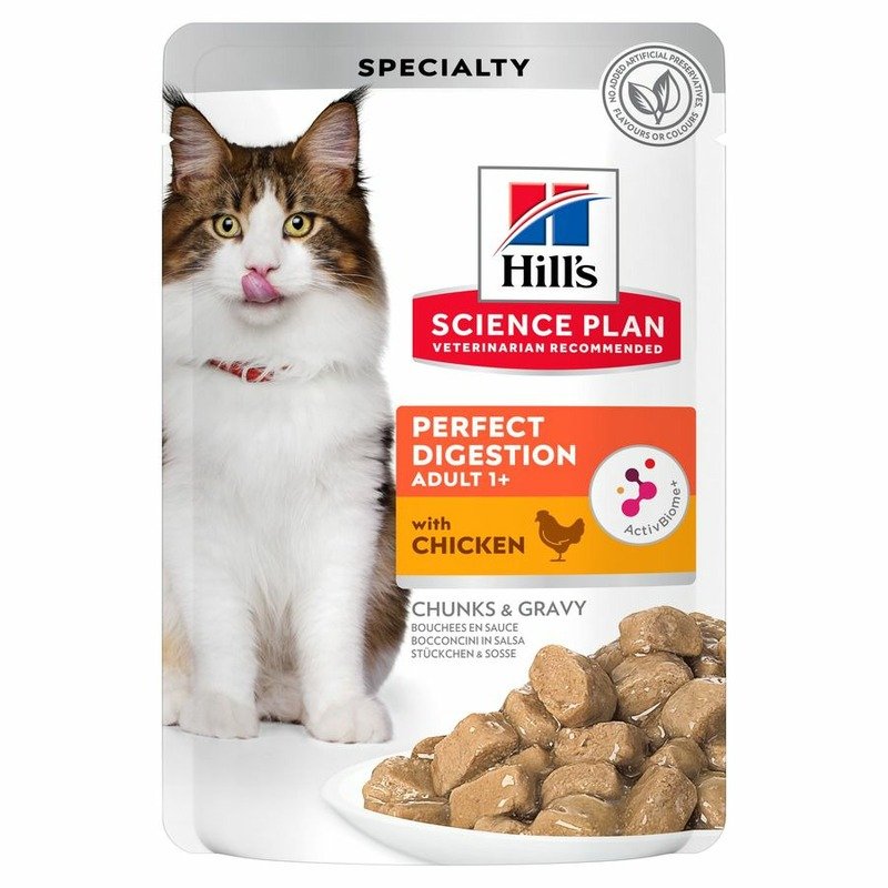 Hills Science Plan Perfect Digestion влажный корм для кошек с чувствительным пищеварением, с курицей и рисом, кусочки в соусе, в паучах - 85 г