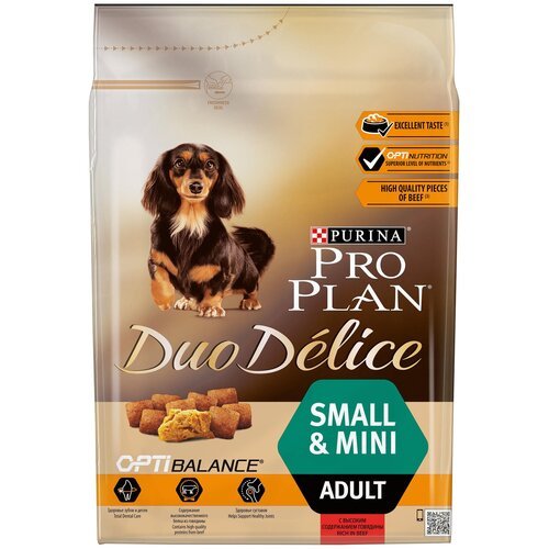 Корм PRO PLAN Duo Delice Small & Mini OPTI BALANCE (комплекс, учитывающий возраст и телосложение) для собак малых и миниатюрных пород, с говядиной, 700 г