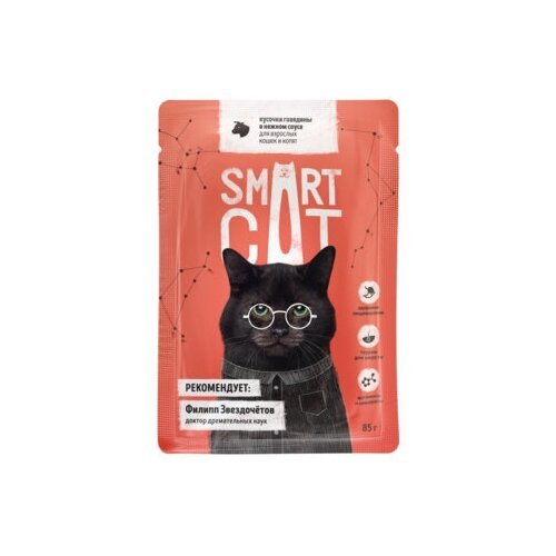 Smart Cat паучи Паучи для взрослых кошек и котят кусочки говядины в нежном соусе 0,085 кг 37039 (37 шт)