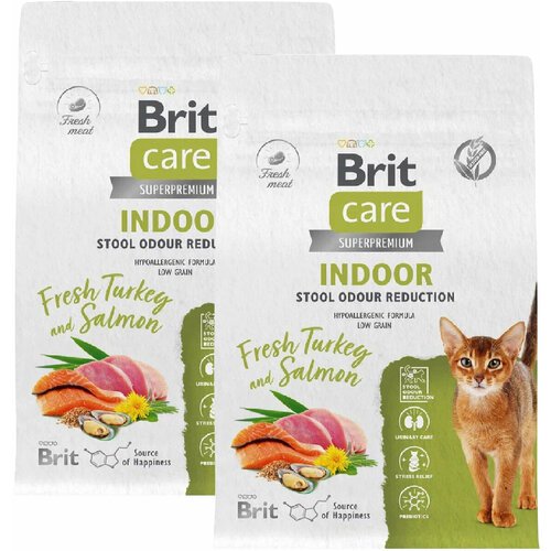 Сухой корм BRIT CARE CAT INDOOR STOOL ODOUR REDUCTION для взрослых кошек живущих дома с индейкой и лососем (1,5 + 1,5 кг)