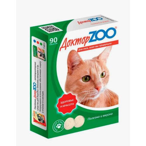 Мультивитаминное лакомство для кошек Доктор ZOO здоровье и красота с L-карнитином и таурином, 90 шт