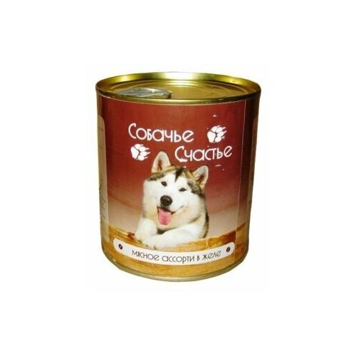 Собачье Счастье влажный корм для взрослых собак всех пород, мясное ассорти в желе 750 гр (18 шт)