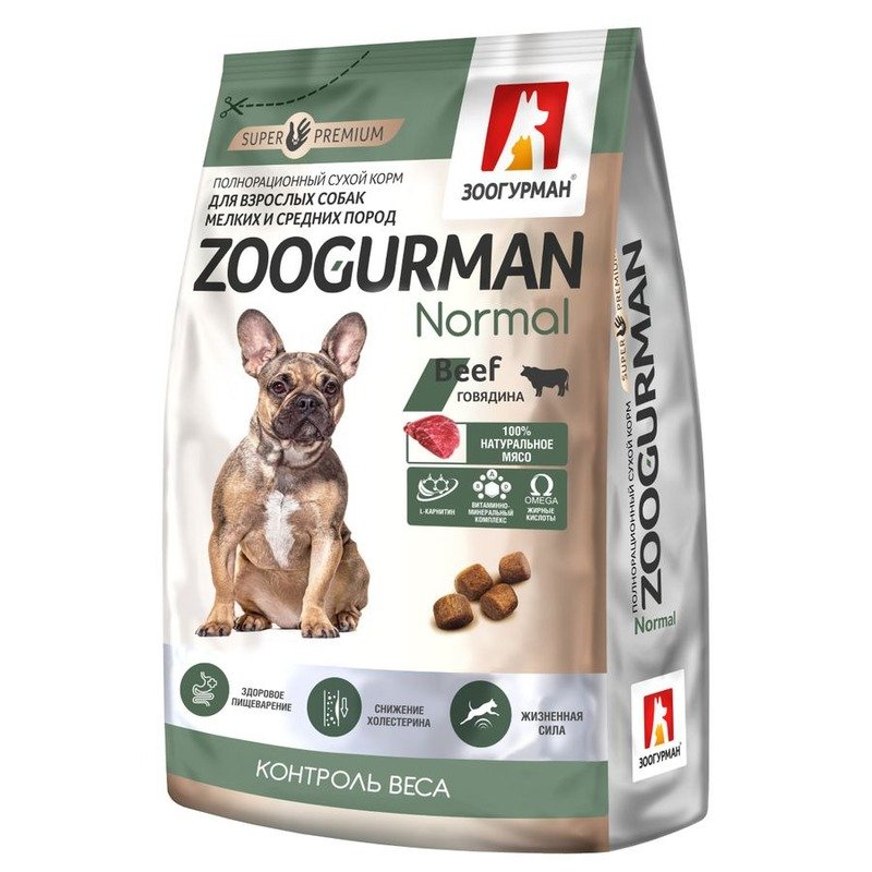 Zoogurman Normal сухой корм для собак мелких и средних пород, с говядиной - 1,2 кг