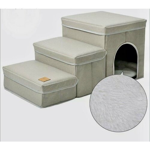 Лестница-домик для собак и кошек прикроватная, складная , с отсеками для хранения, 35х68х33(ш*д*в)