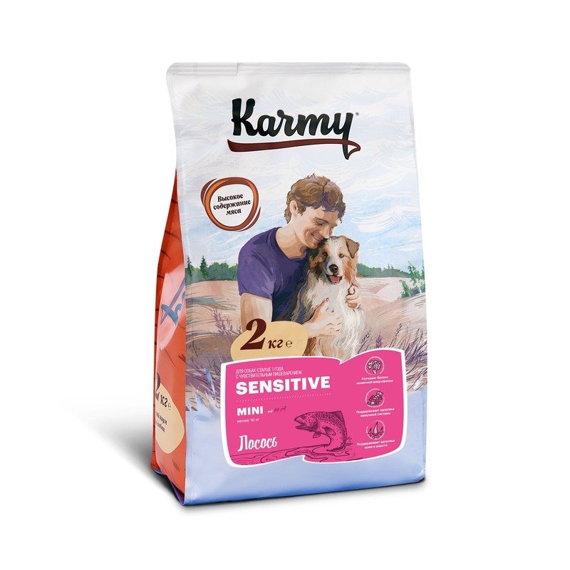 Karmy Mini Sensitive сухой корм для взрослых собак мелких пород с чувствительным пищеварением с лососем - 2 кг