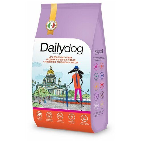 Сухой корм Dailydog casual для взрослых собак средних и крупных пород с индейкой, ягненком и рисом - 3кг
