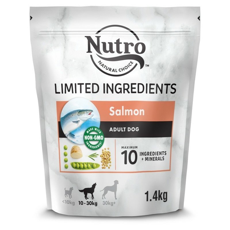 Nutro Nutro полнорационный сухой корм для собак средних пород, с чувствительным пищеварением, беззерновой, с лососем и экстрактом розмарина - 1,4 кг