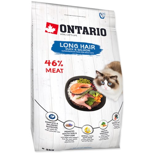 Сухой корм для длинношерстных кошек Ontario с уткой и лососем 2 кг (мини-филе)