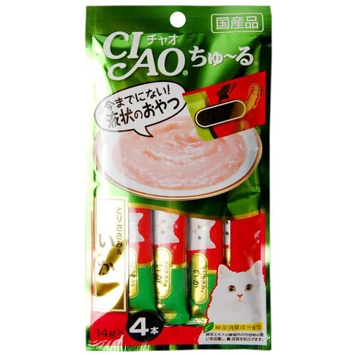Inaba Ciao Churu лакомство-пюре для взрослых кошек с куриным филе и кальмаром - 14 г х 4 шт 4901133947292