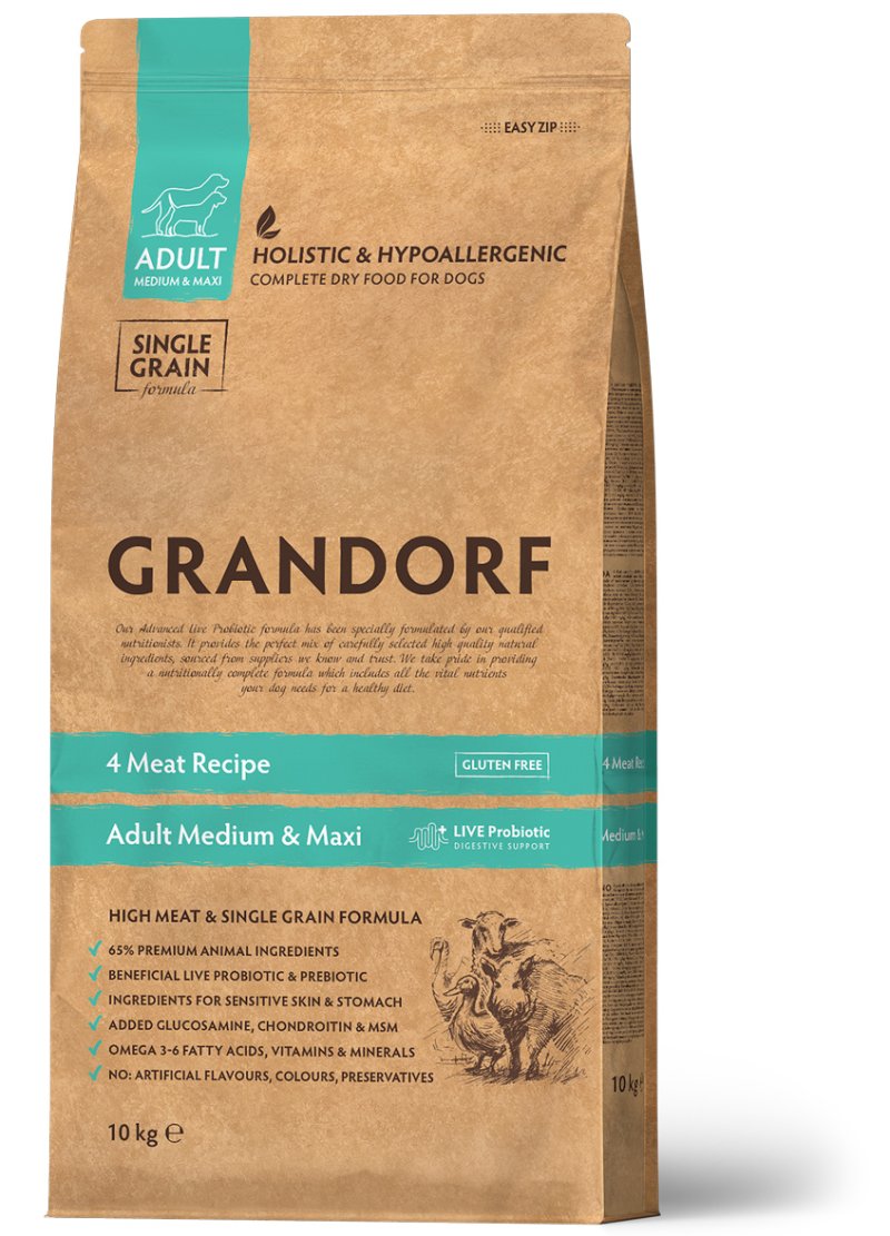 Grandorf Grandorf четыре вида мяса для взрослых собак средних и крупных пород (10 кг)