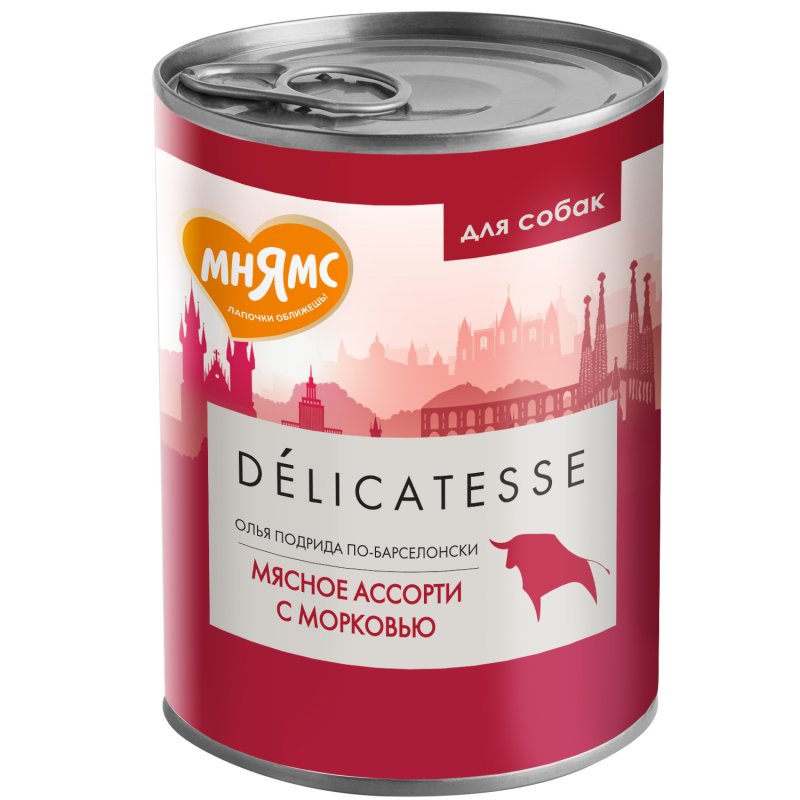 Мнямс Мнямс консервы 'Олья Подрида по-барселонски' для собак всех пород из мясного ассорти с морковью (400 г)
