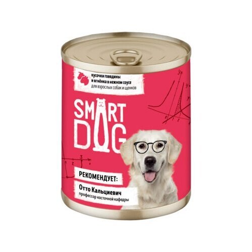 Smart Dog консервы Консервы для взрослых собак и щенков кусочки говядины и ягненка в нежном соусе 22ел16 43749 0,24 кг 43749 (15 шт)