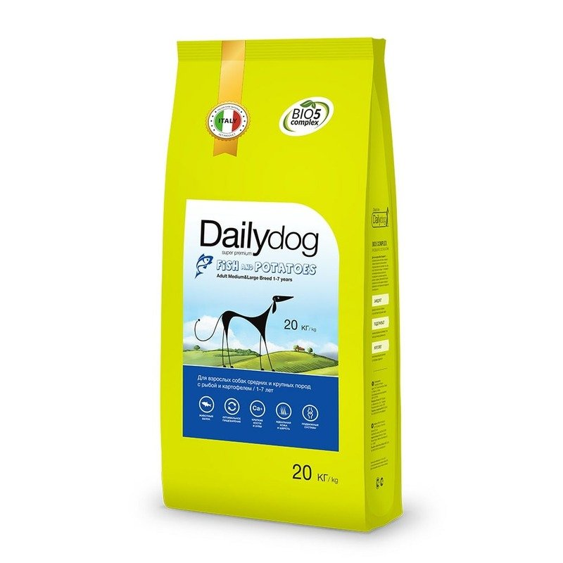 Dailydog Dailydog Adult Medium and Large Fish and Potatoes сухой корм для собак средних и крупных пород, с рыбой и картофелем