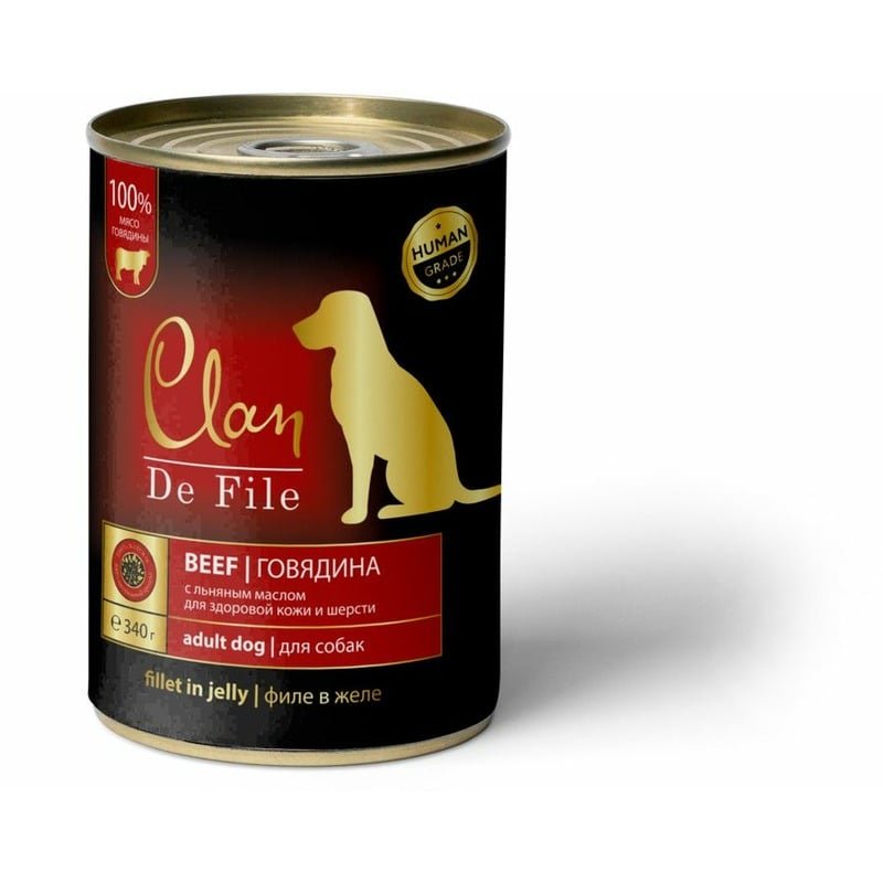 Clan Clan De File полнорационный влажный корм для собак, с говядиной, кусочки в желе, в консервах - 340 г