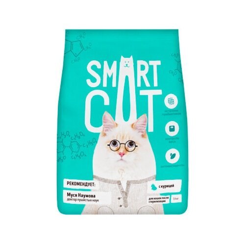 Smart Cat сухой корм Для стерилизованных кошек с курицей 1,4 кг 25434 (4 шт)