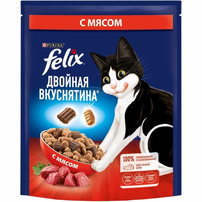 Felix Felix сухой корм Двойная Вкуснятина для взрослых кошек, с мясом (3 кг)