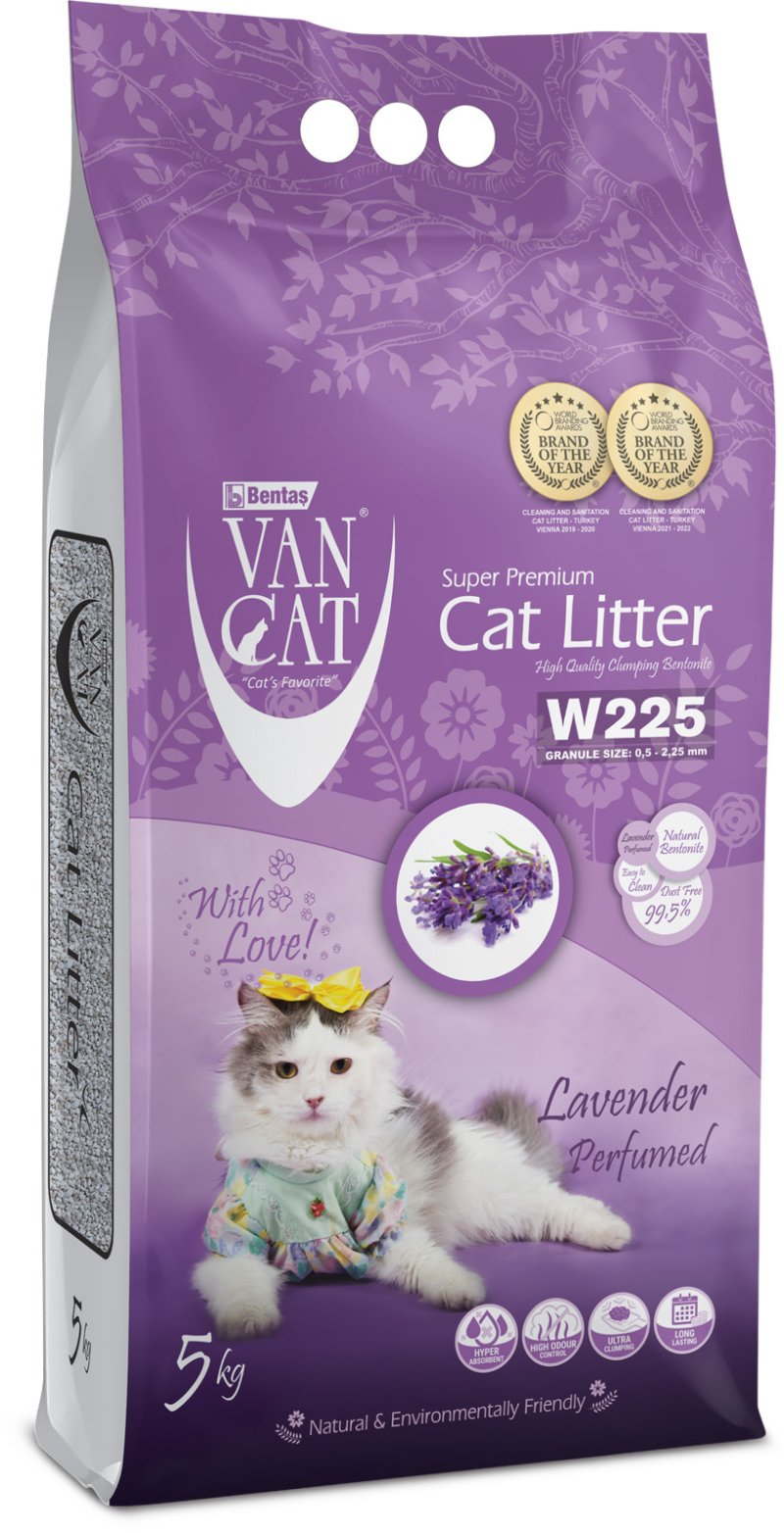 Van Cat Van Cat комкующийся наполнитель без пыли с ароматом лаванды, пакет (5 кг)