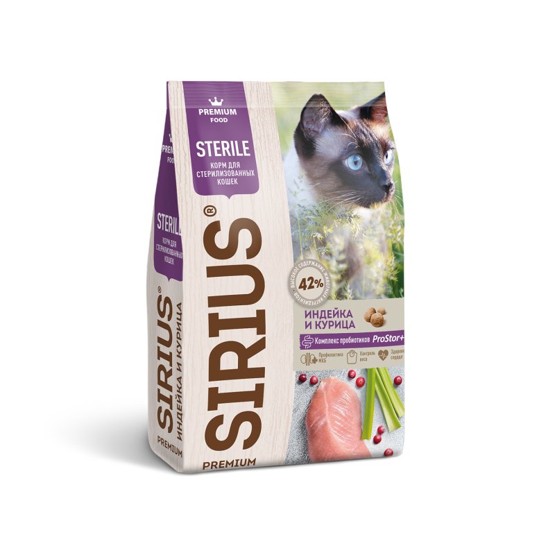 Sirius Sirius сухой корм для стерилизованных кошек, индейка и курица (400 г)