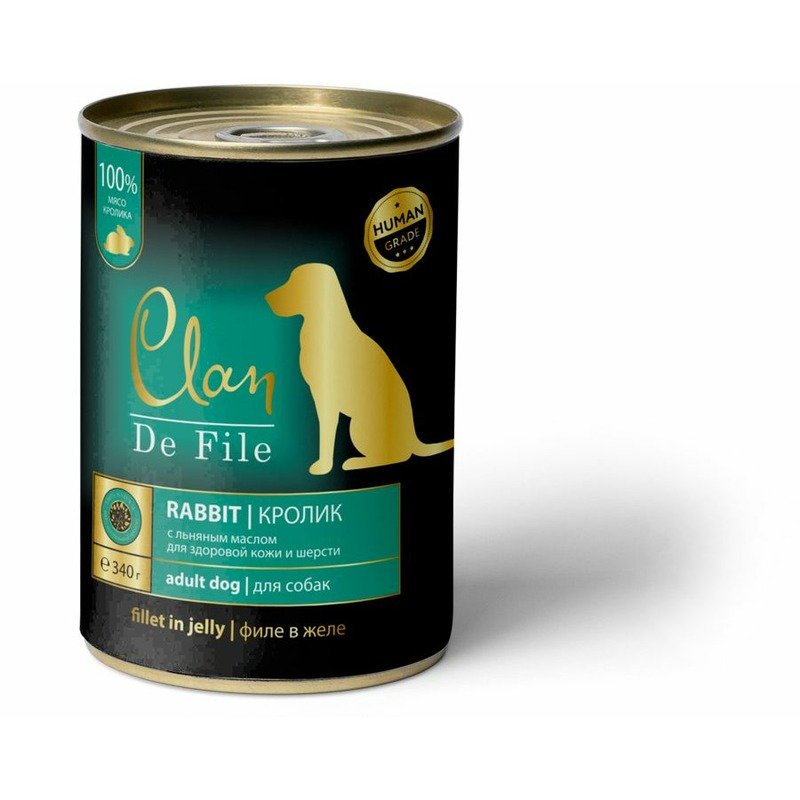 Clan Clan De File полнорационный влажный корм для собак, с кроликом, кусочки в желе, в консервах - 340 г