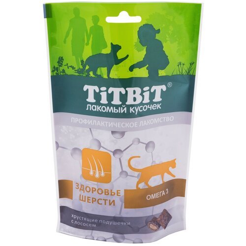 Лакомство для кошек TiTBiT Хрустящие подушечки с лососем для здоровья шерсти 60г