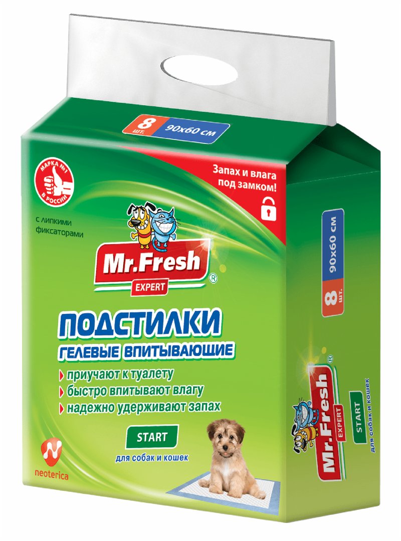 Mr.Fresh Mr.Fresh подстилка-пеленка для кошек и собак Expert  Start, впитывающая, 8 шт. (90*60 см)