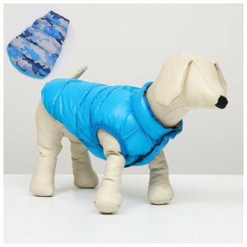 Куртка для собак двухсторонняя с принтом, размер 14 (ДС 32 см, ОГ 42 см, ОШ 31 см),голубая
