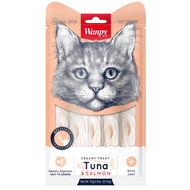 Wanpy Cat лакомство для кошек «нежное пюре» из тунца и лосося - 70 г