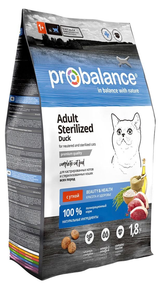 Сухой корм для кошек ProBalance Adult Sterilized Duck с уткой, 1,8 кг