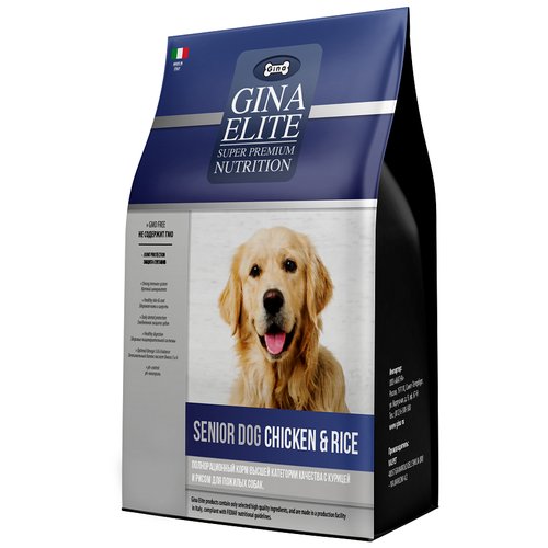 Gina ELITE SENOIR DOG Chicken&Rice Корм сухой для пожилых собак с курицей и рисом 8кг