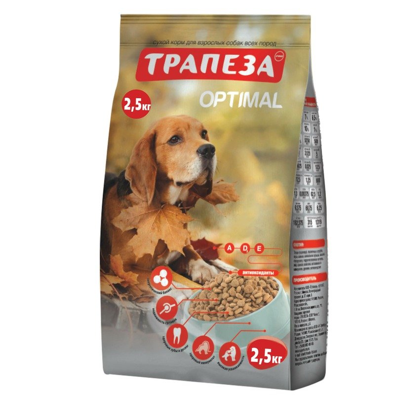 ТРАПЕЗА Трапеза Оптималь сухой корм для собак с говядиной - 2,5 кг