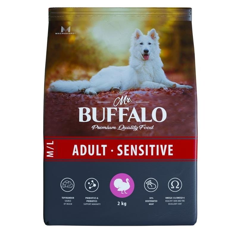 Mr.Buffalo Mr.Buffalo сухой корм с индейкой для взрослых собак всех пород с чувствительным пищеварением (2 кг)