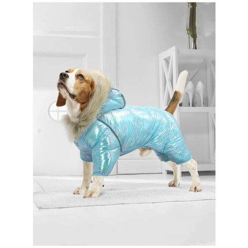 Куртка для собак голубая теплая (Размер: L) грудь собаки 44 см; Длина спинки 29 см