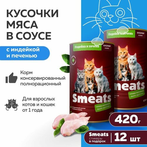 Кусочки в соусе с индейкой и печенью Smeats 12 шт