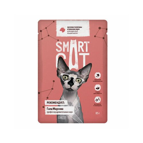Smart Cat паучи Паучи для взрослых кошек и котят кусочки телятины в нежном соусе 0,085 кг 53311 (37 шт)