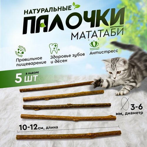 Игрушка для кошек, палочки Мататаби для чистки зубов котикам (5 штук в наборе)