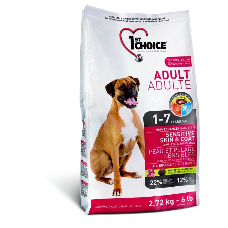 1st Choice Adult для взрослых собак с чувствительной кожей и для шерсти с ягненком, рыбой и рисом - 7 кг