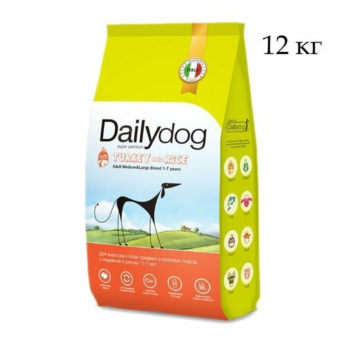 Dailydog корм для собак сухой для взрослых собак всех пород с индейкой и рисом, 12кг