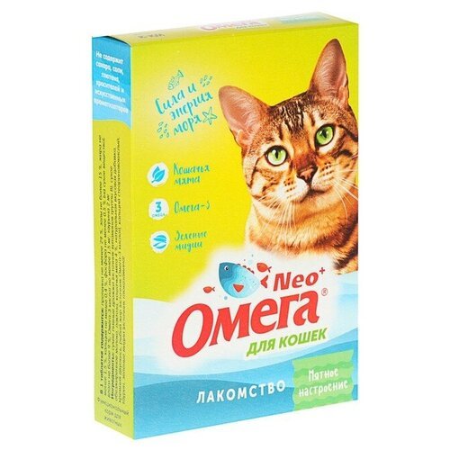 Лакомство Омега Nео+ 'Мятное настроение' для кошек, с кошачьей мятой, 90 табл