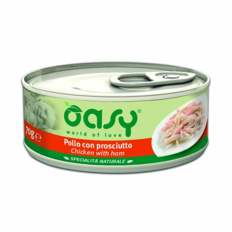 Oasy Wet Cat Specialita Naturali Chicken Ham влажный корм для взрослых кошек, дополнительное питание с курицей и ветчиной, в консервах - 70 г