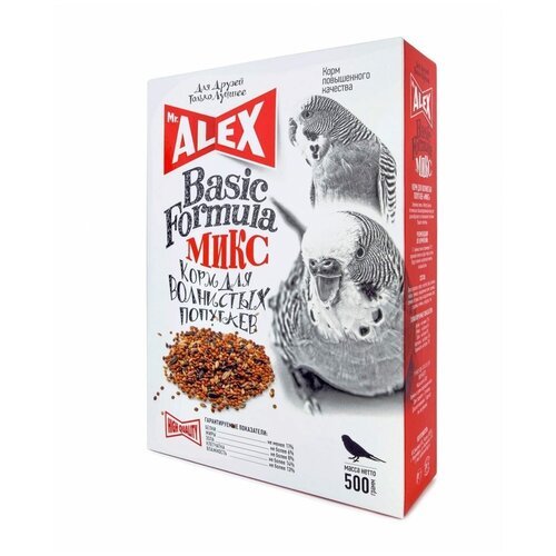Mr. ALEX корм Basic Formula Микс для волнистых попугаев, 500 г