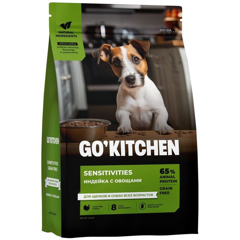 Go Kitchen сухой корм для щенков и собак всех возрастов, беззерновой, с индейкой сухой корм для чувствительного пищеварения - 5,44 кг