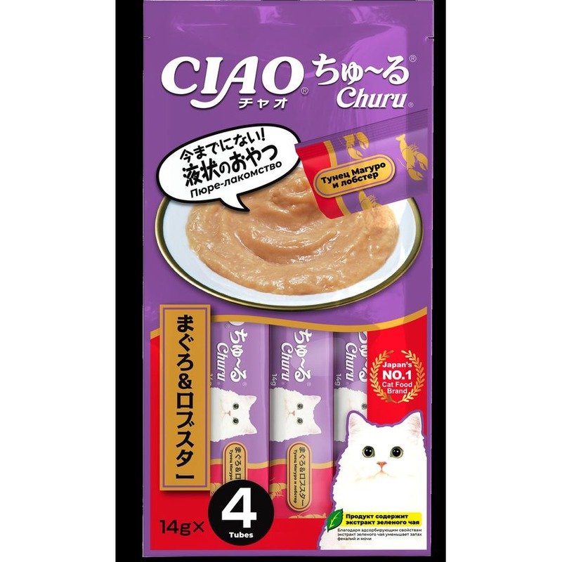 Inaba Ciao Churu лакомство-пюре для кошек с тунцом, магуро и лобстером - 14 г, 4 шт