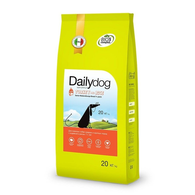 Dailydog Senior Medium & Large Breed 7+ сухой корм для пожилых собак средних и крупных пород старше 7 лет, с индейкой и рисом