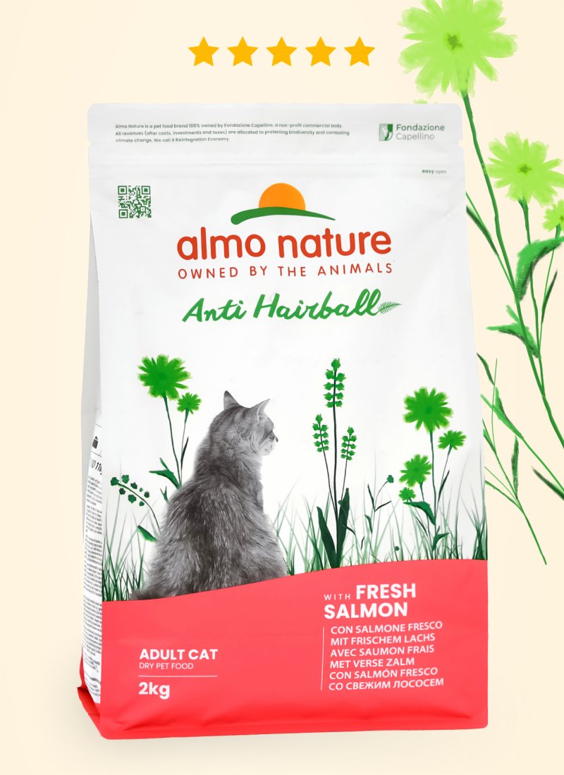 Almo Nature Almo Nature hOLISTIC Сухой корм для взрослых кошек со свежим лососем для выведения шерсти из желудка, Anti Hairball,  Fresh Salmon (2 кг)