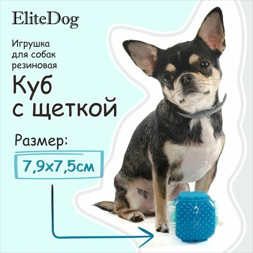 Игрушка для собак резиновая EliteDog 'Куб с щёткой', голубая, 7.9х7.5х7см