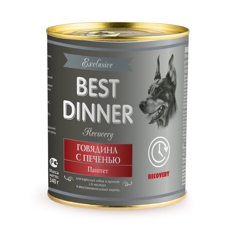BEST DINNER Best Dinner Exclusive Recovery консервы для собак при восстановлении паштет с говядиной и печенью - 340 г