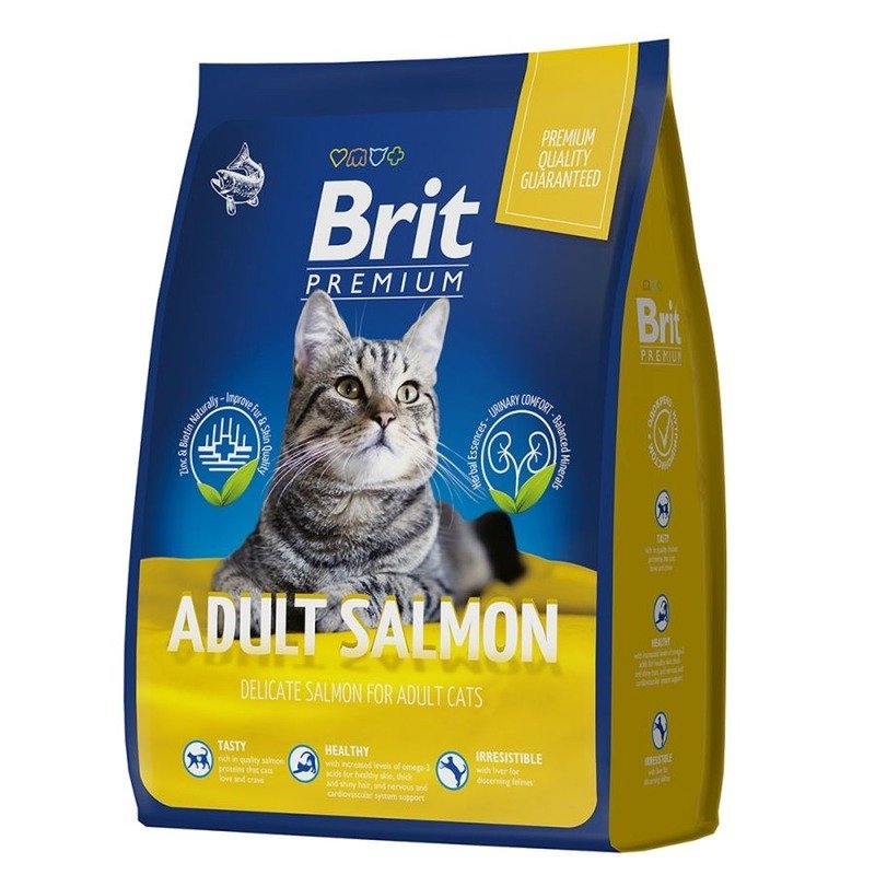 Brit Premium Cat Adult Salmon полнорационный сухой корм для кошек, с лососем - 800 г