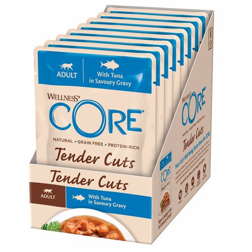 Wellness CORE TENDER CUTS паучи из тунца в виде нарезки в соусе для кошек, 85гр*8шт